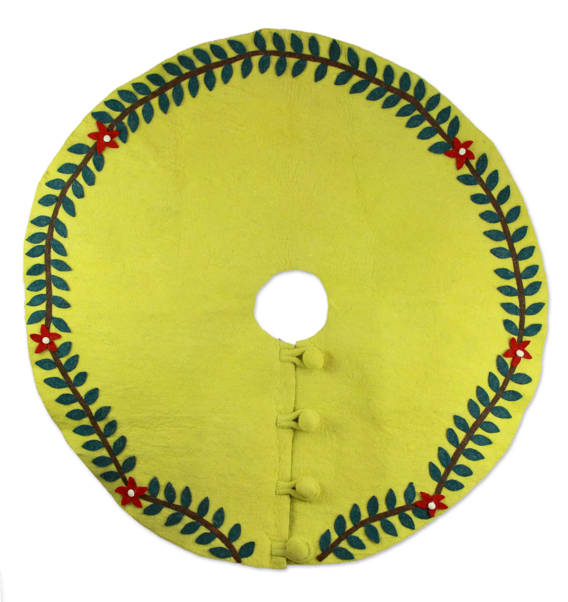 Tropical Holiday in Green Wool Felt Christmas Tree Skirt
