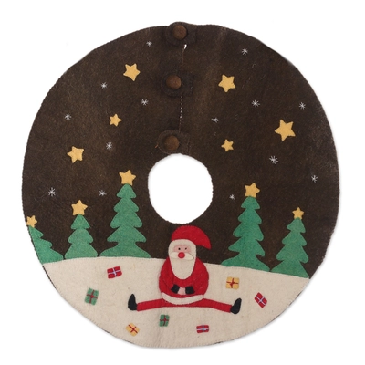 Playful Santa Wool Felt Christmas Tree Skirt