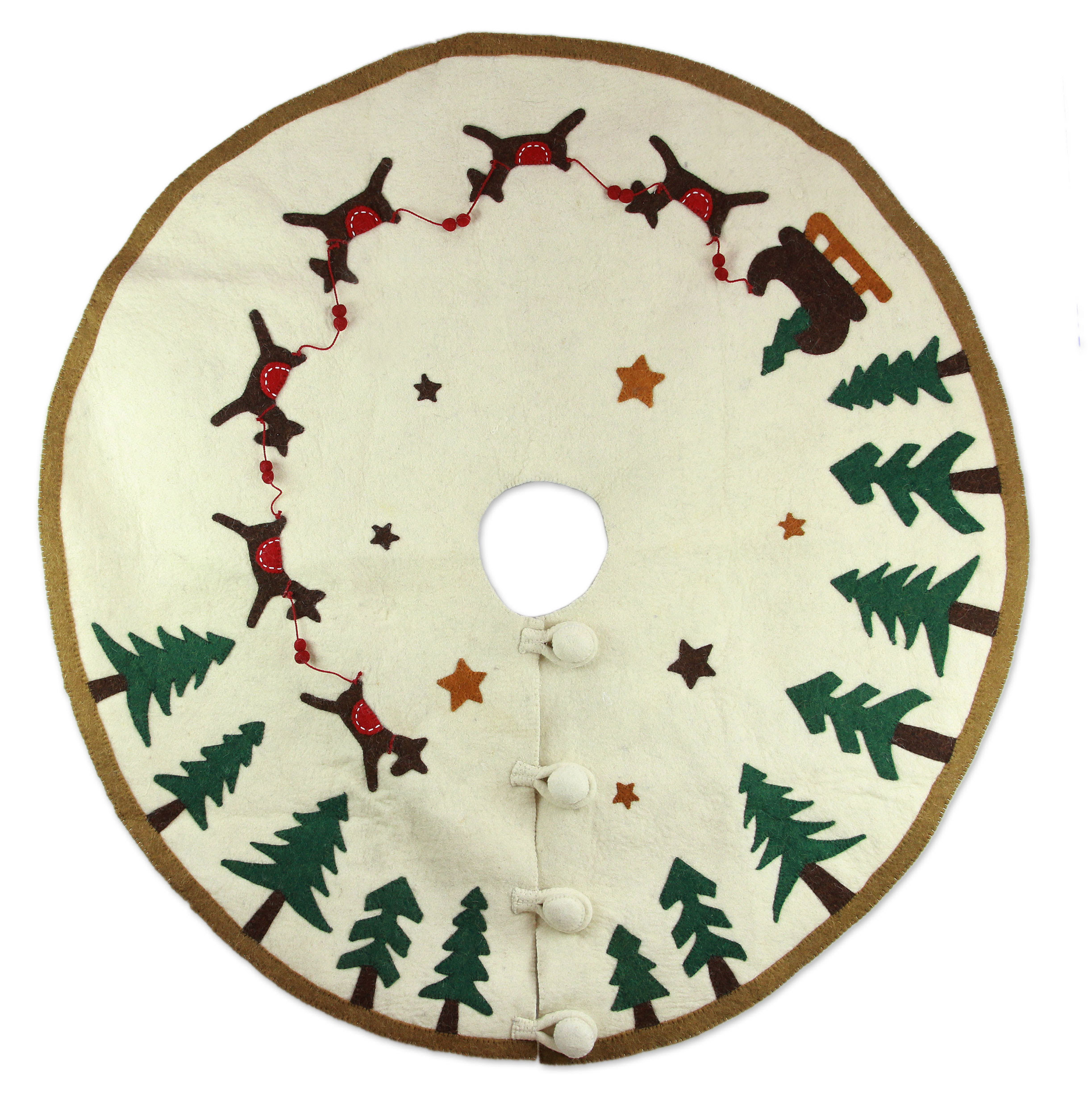 Happy Reindeer Wool Felt Christmas Tree Skirt