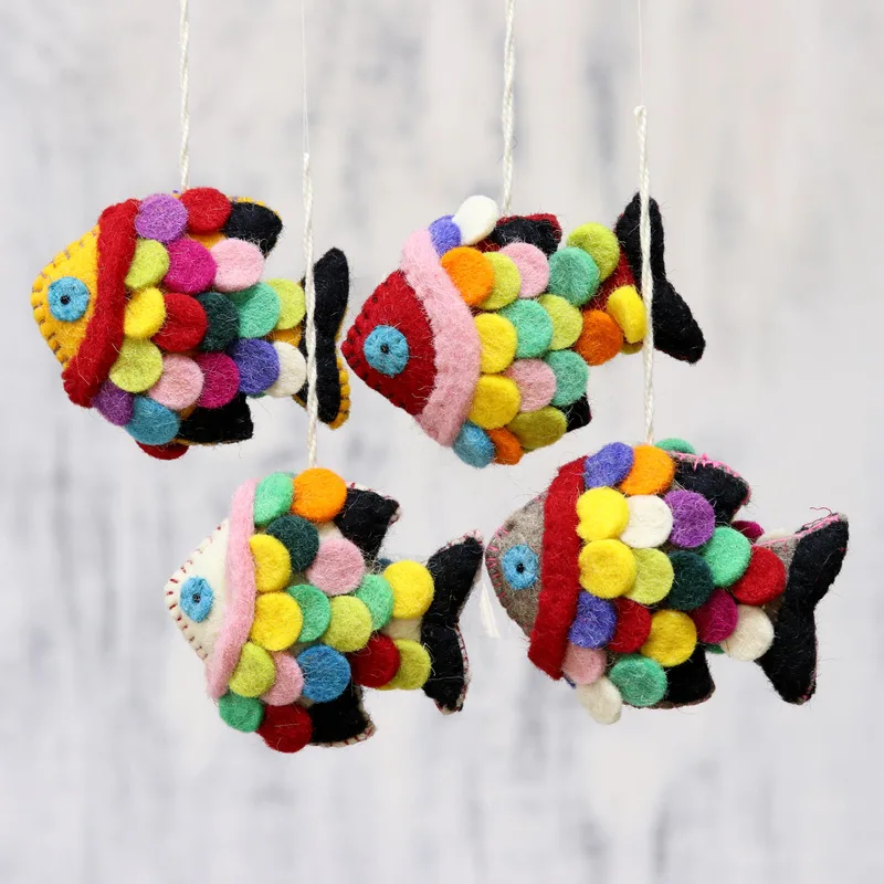 Rainbow Scales Fish Wool Felt Christmas Ornament (Set of 4)