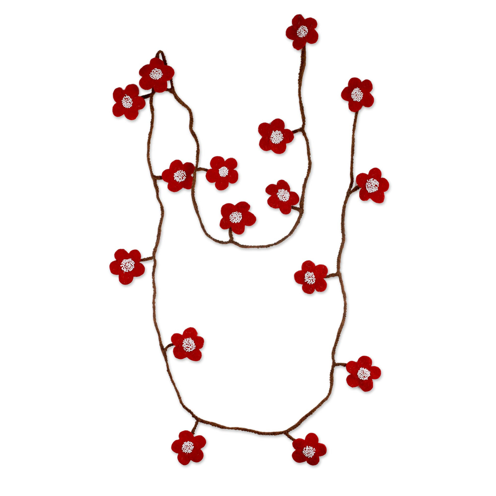 Red Blossoms Wool Felt Christmas Garland
