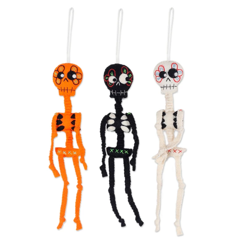 Handmade Skeleton Dance Wool Felt Decorations (Set Of 3)BY Rajesh ghloth handcrafted product