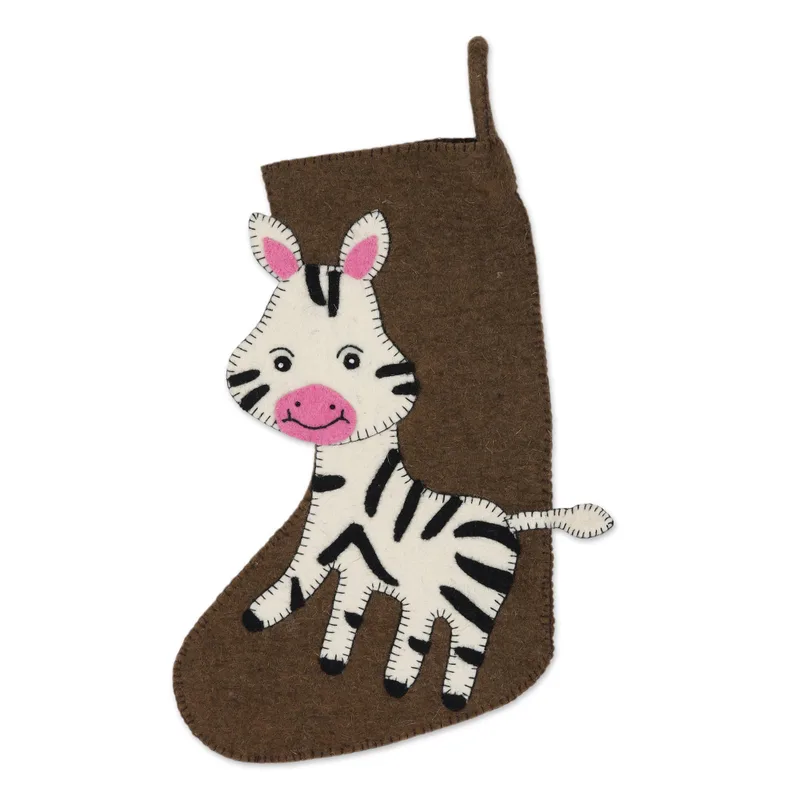 Zany Zebra Wool Felt Christmas Stocking technical drawing