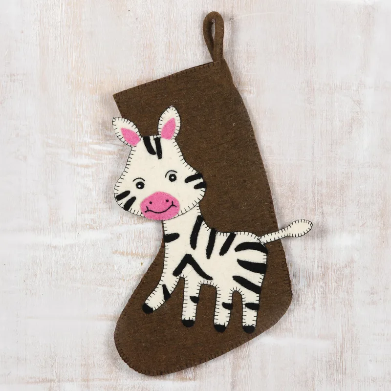 Zany Zebra Wool Felt Christmas Stocking