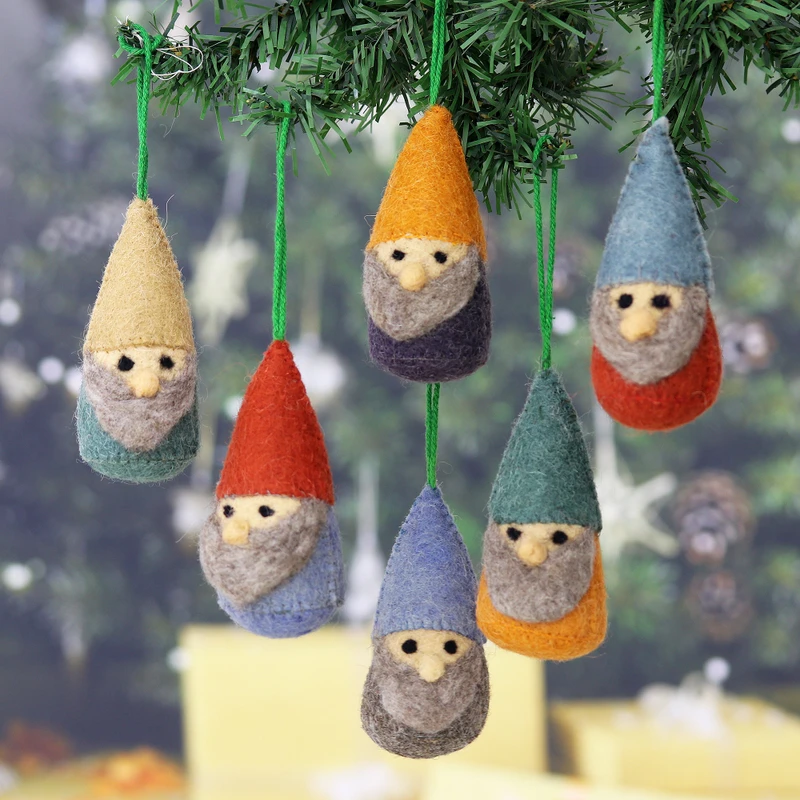 Winter Gnomes Wool Felt Christmas Ornament (Set of 6) technical drawing