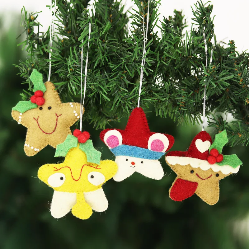 Gingerbread Star Cookies Wool Felt Christmas Ornament (Set of 4)