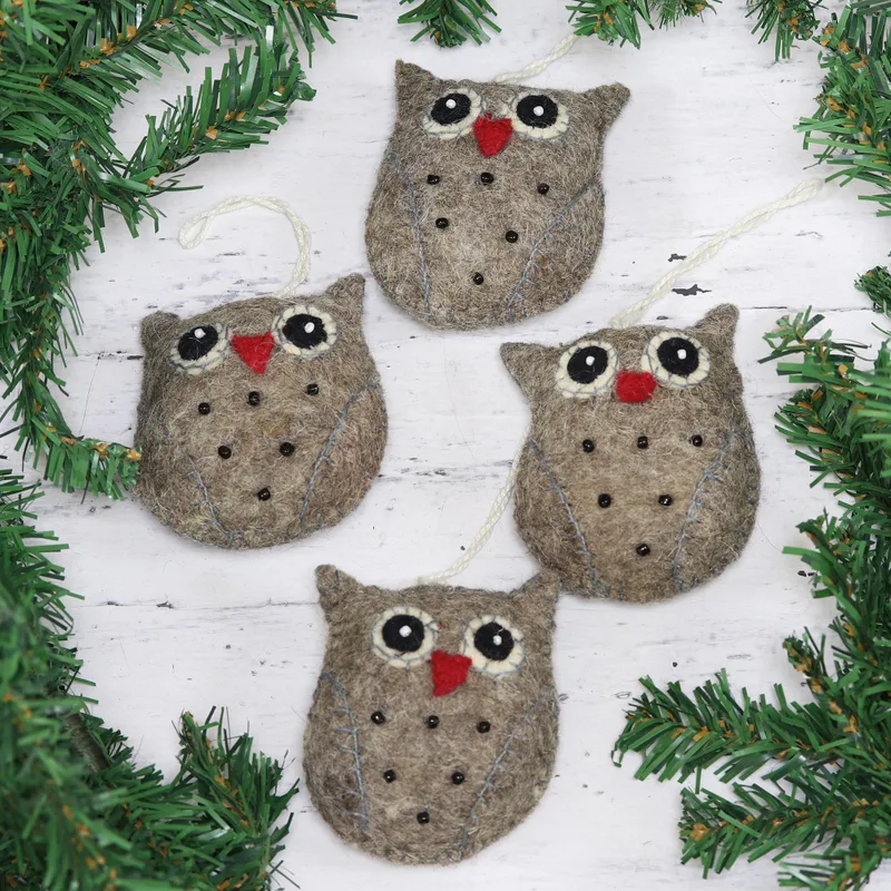 Midnight Quartet Owls Wool Felt Christmas Ornament (Set of 4)