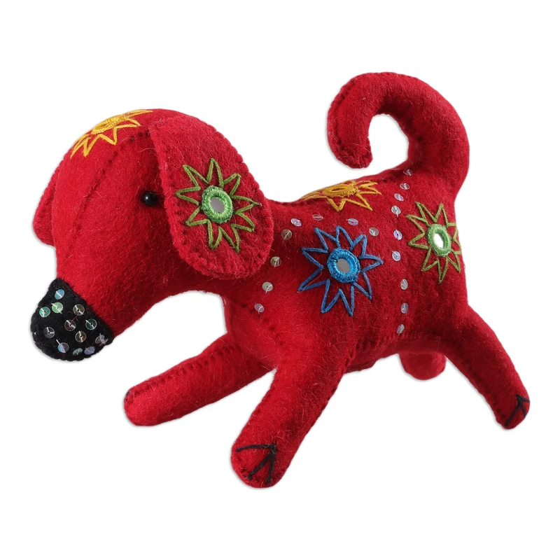 Christmas Puppy in Red Wool Felt Christmas Tree Topper