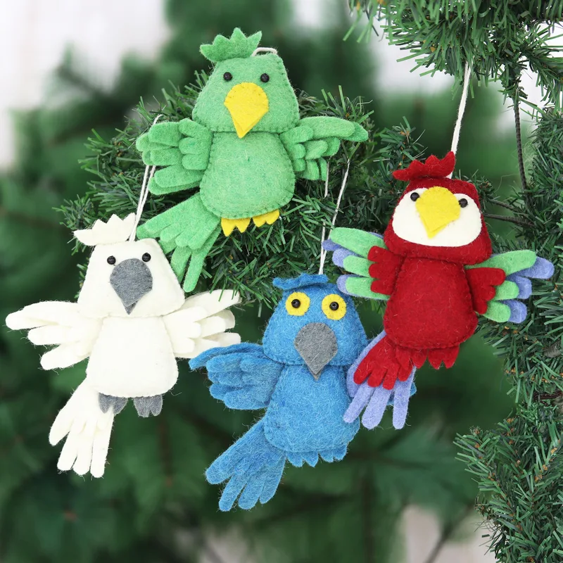 Feathered Friends Birds Wool Felt Christmas Ornament (Set of 4)