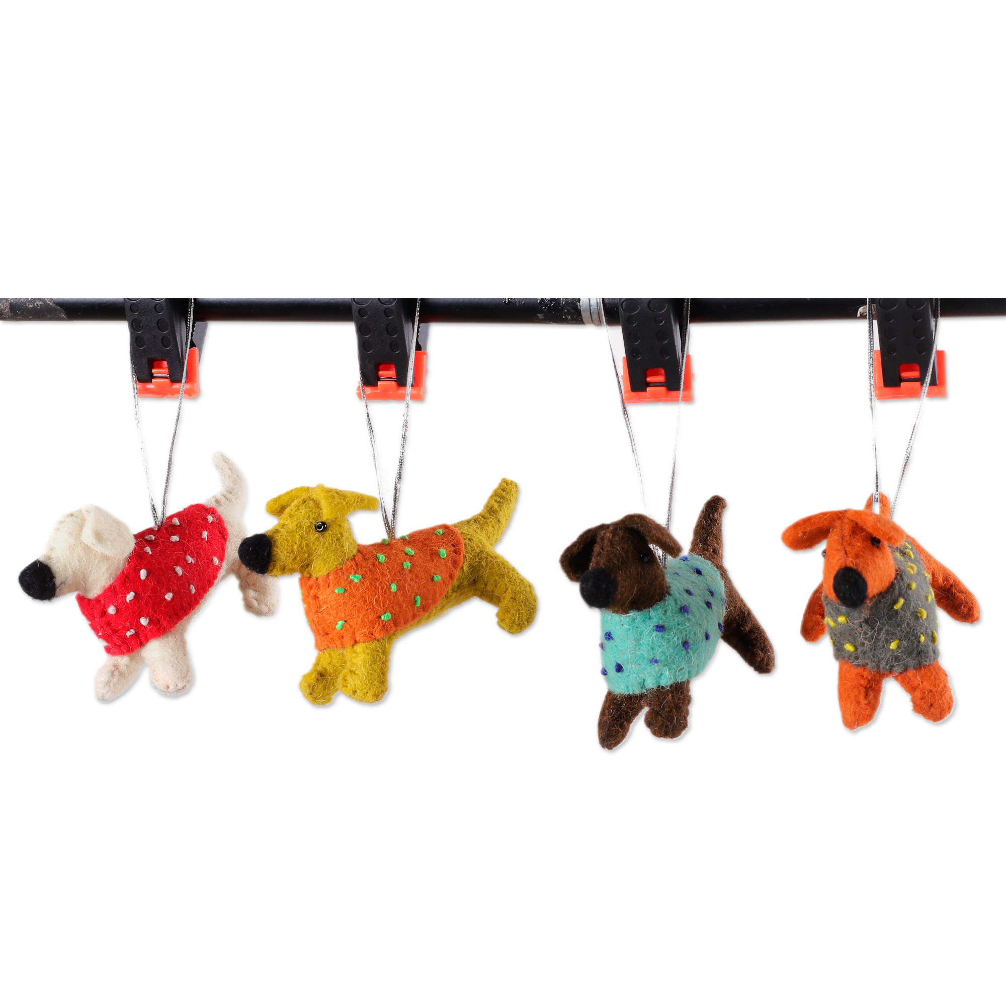 Festive Puppies Wool Felt Christmas Ornament (Set of 4)