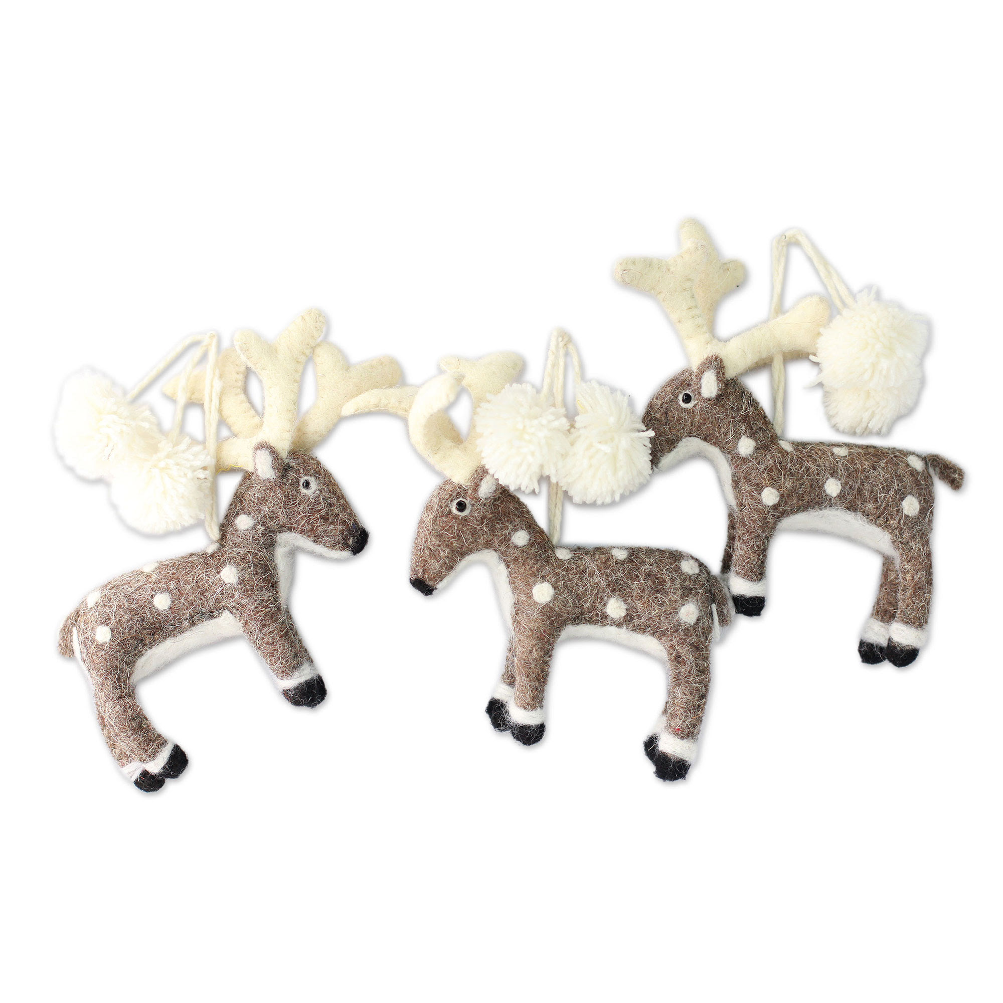 Dancing Reindeer Wool Felt Christmas Ornament (Set of 3) technical drawing