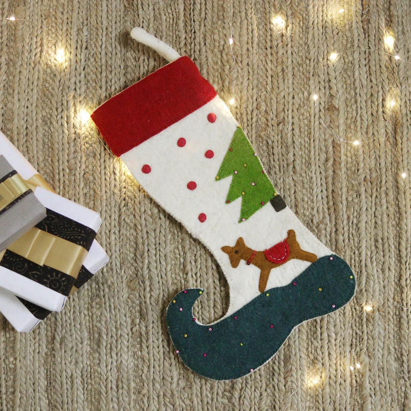 Cute Reindeer Wool Felt Christmas Stocking