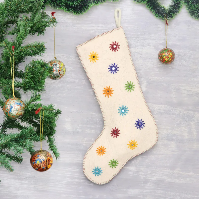 Twinkling Stars Wool Felt Christmas Stocking