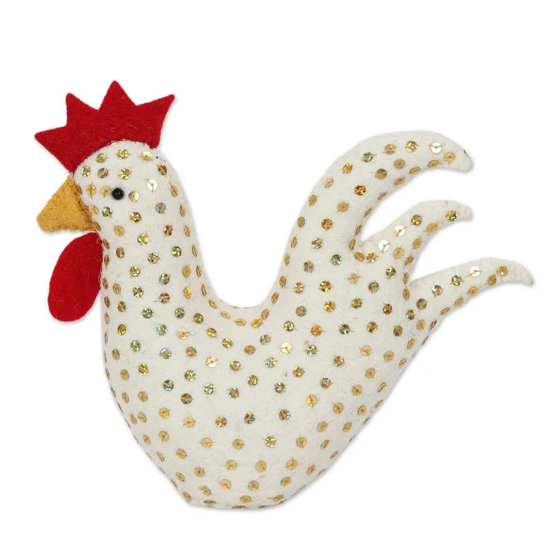 Wool Christmas Rooster Tree Topper 'Holiday Rooster' handcrafted product
