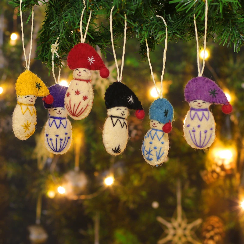 Snow Kids Wool Felt Christmas Ornament (Set of 6) technical drawing