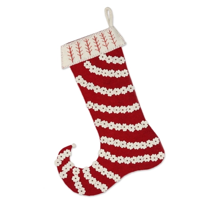 Floral Christmas Wool Felt Christmas Stocking technical drawing
