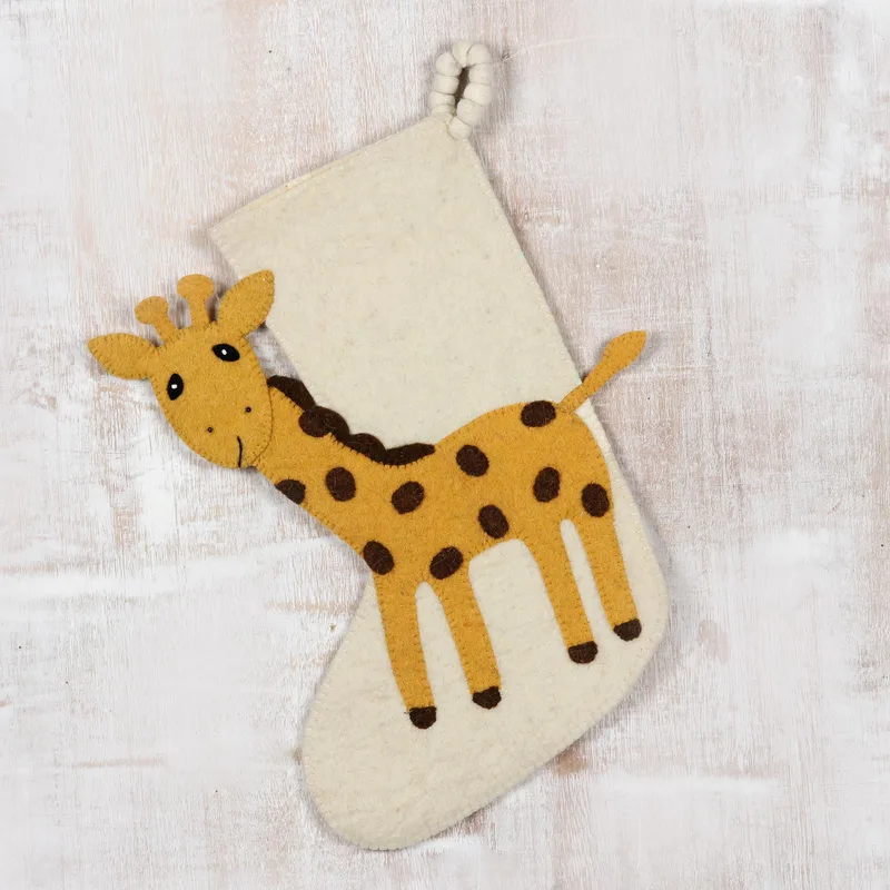 Holiday Giraffe Handmade Wool Christmas Stocking By Rajesh Gehlot    technical drawing