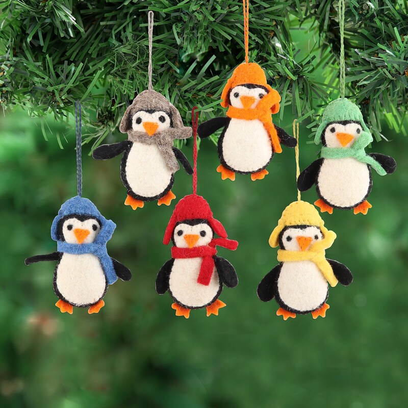 Cozy Penguins Wool Felt Christmas Ornament (Set of 6) technical drawing