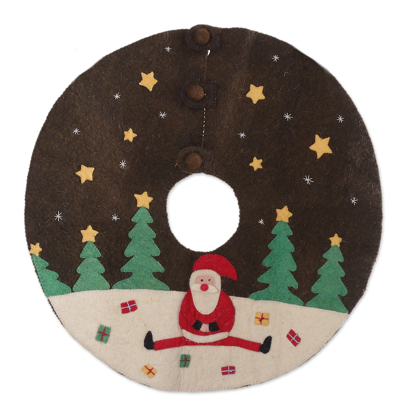 Playful Santa Wool Felt Christmas Tree Skirt