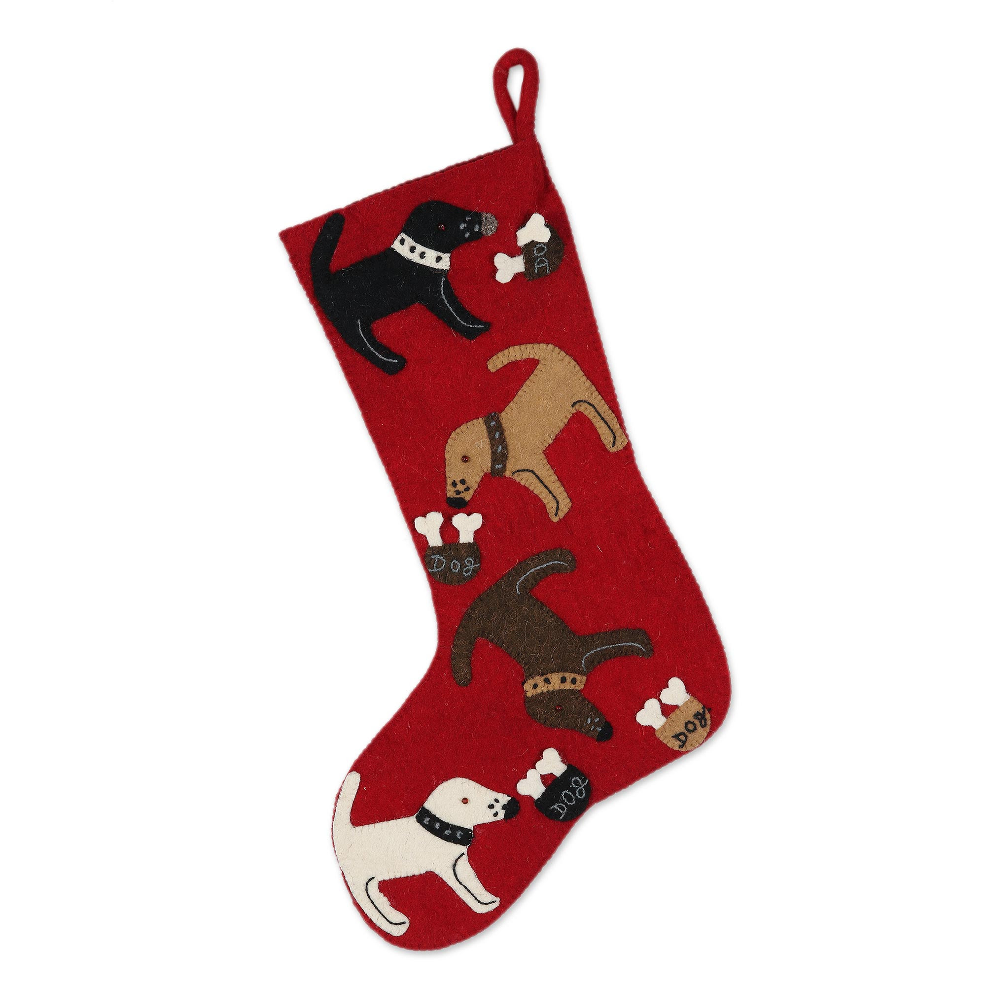 Christmas Canines Dog Wool Felt Christmas Stocking