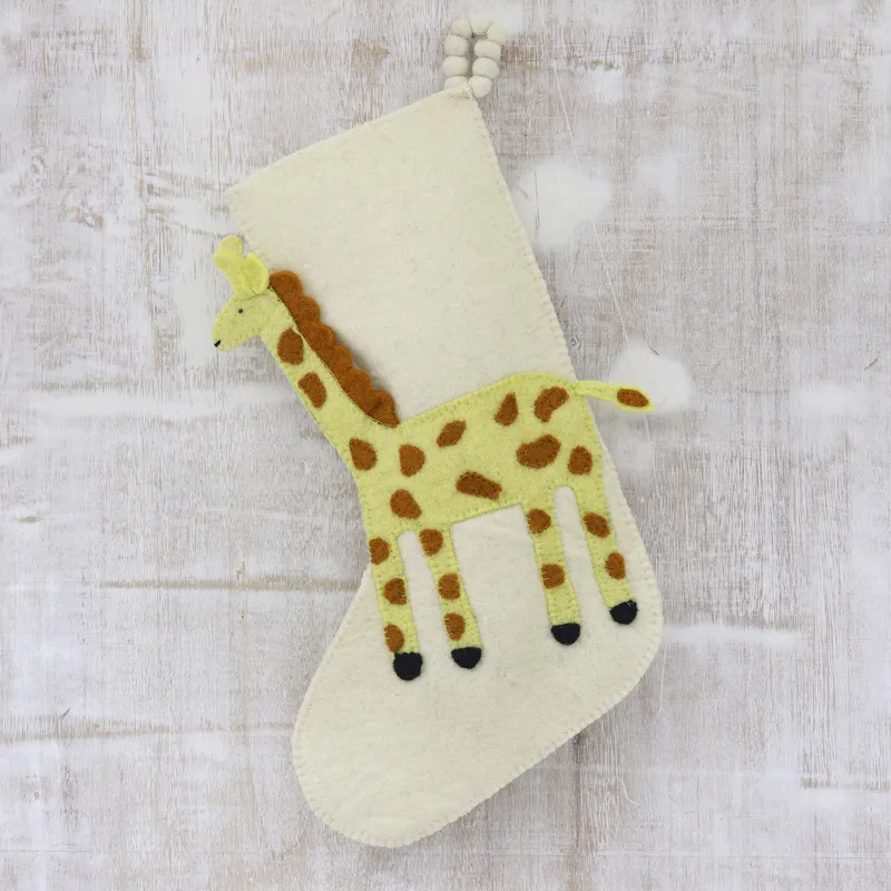 Giraffe Holiday Applique Wool Felt Christmas Stocking
