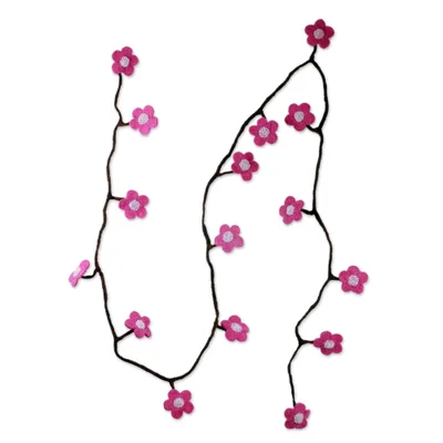 Hot Pink Blossoms Wool Felt Christmas Garland