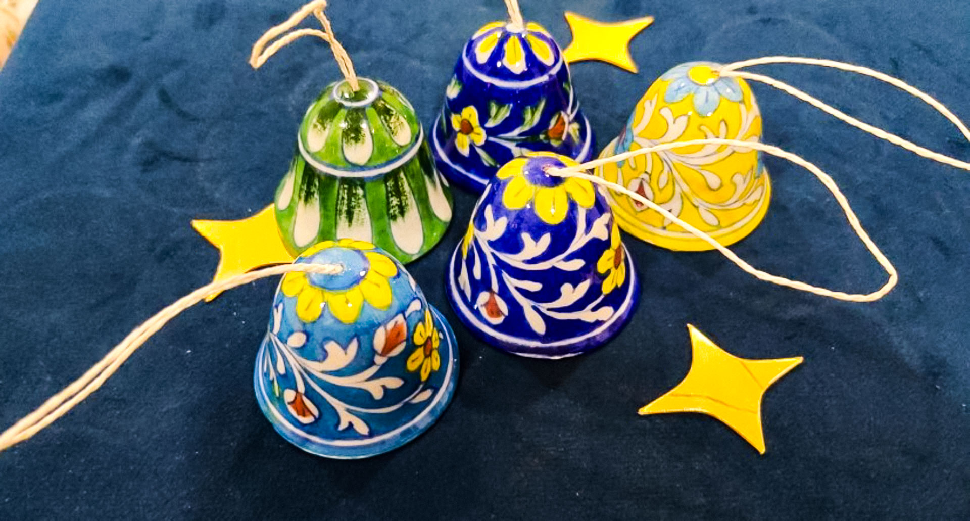 Christmas Blue Pottery Bells