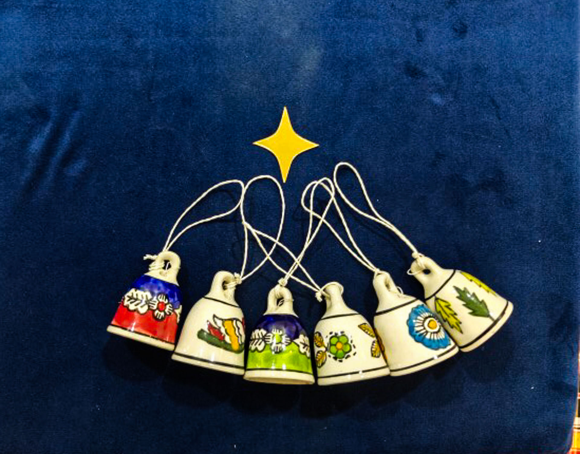 Christmas Tree Bells Blue Pottery