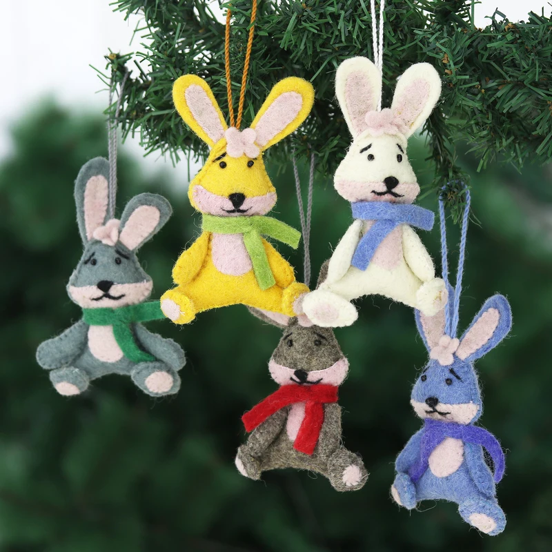 Bunny Greetings Wool Felt Christmas Ornament (Set of 5) technical drawing
