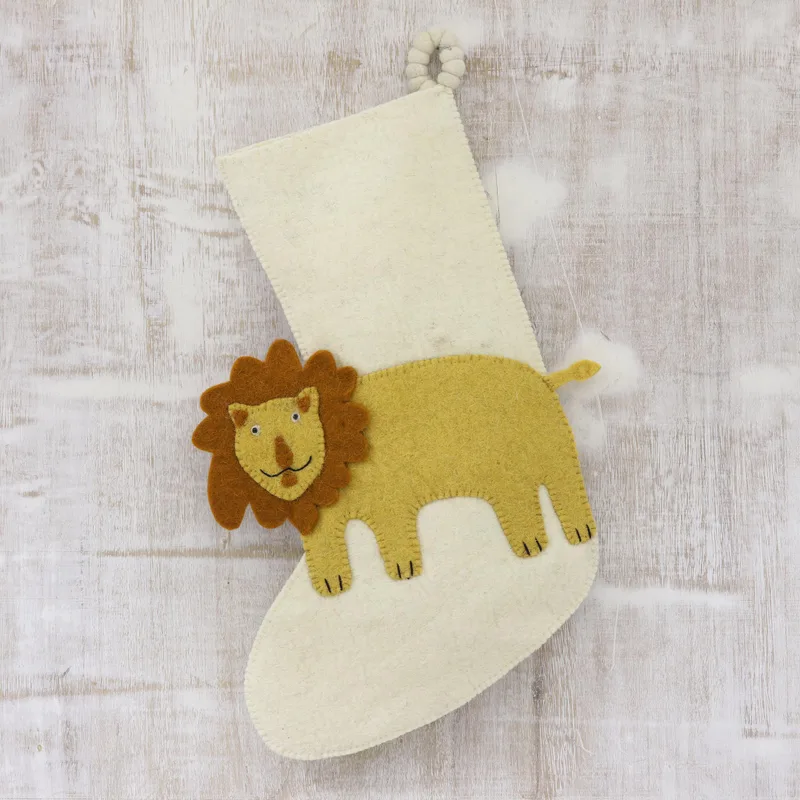Holiday Lion Wool Felt Christmas Stocking technical drawing
