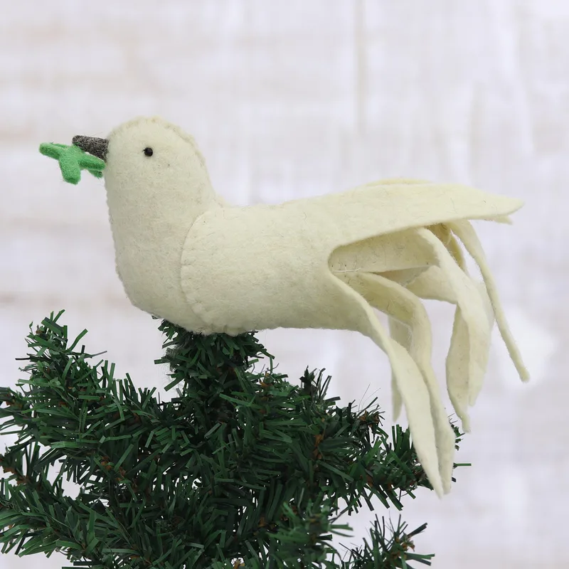 Message of Peace Dove Wool Felt Christmas Tree Topper technical drawing