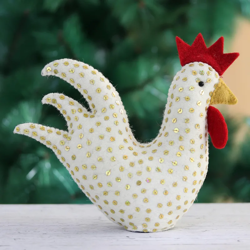 Holiday Rooster Wool Felt Christmas Tree Topper