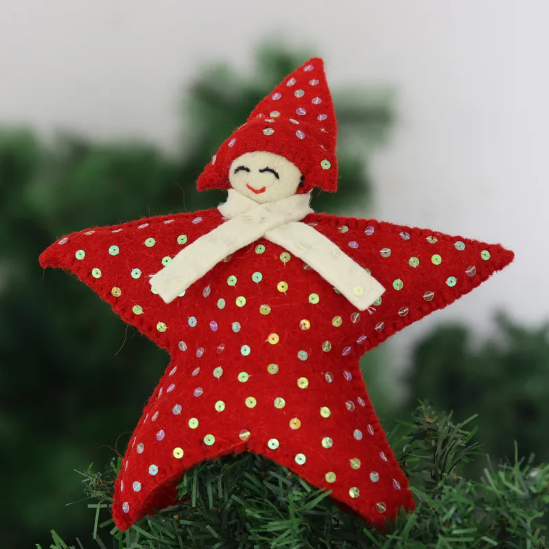 Angel Face Star Wool Felt Christmas Tree Topper technical drawing