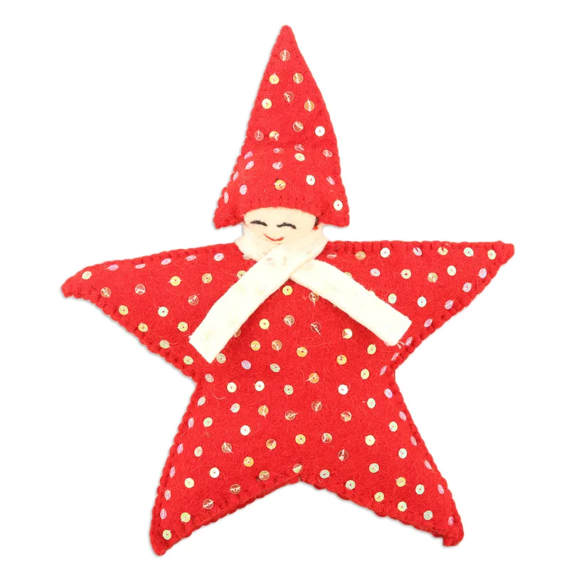 Angel Face Star Wool Felt Christmas Tree Topper