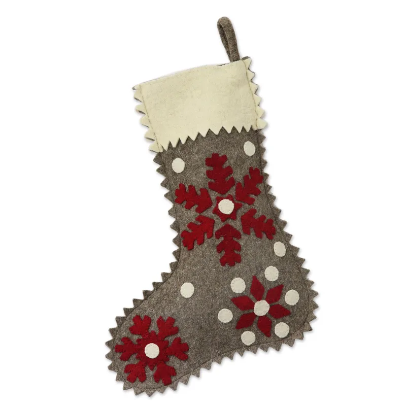 Christmas Snowfall Handcrafted Snow Motif Wool Stocking from India By Rajesh Gehlot handcrafted product
