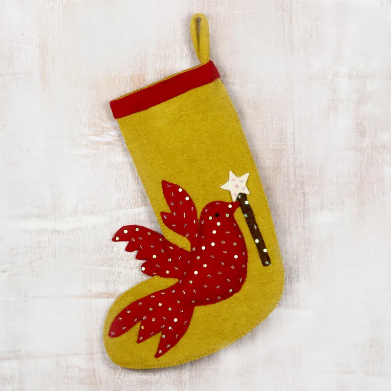 Christmas Message Handmade Wool Christmas Stocking By Rajesh Gehlot handcrafted product