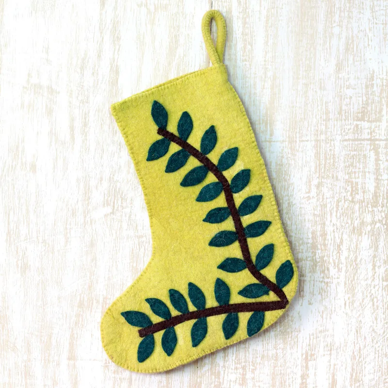  Tropical Holiday Green Wool Applique Christmas Stocking By Rajesh Gehlot   technical drawing