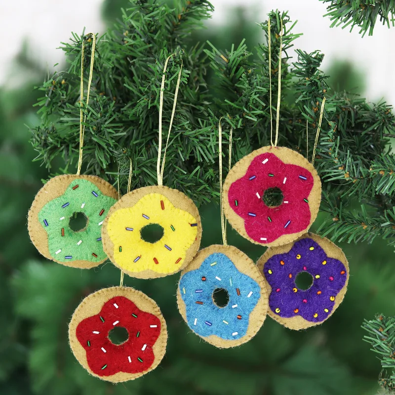 Sweet Sprinkles Doughnuts Wool Felt Christmas Ornament (Set of 6) technical drawing