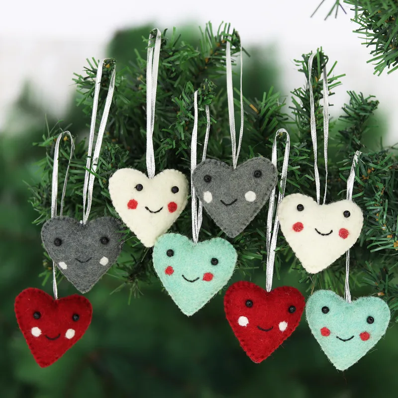 Smiling Hearts Wool Felt Christmas Ornament (Set of 8)