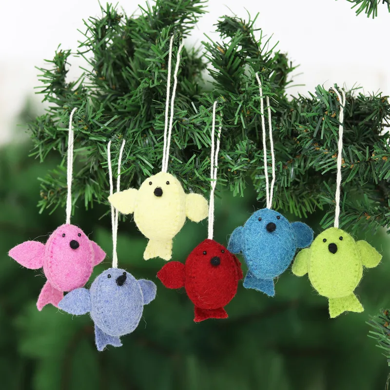 Six Birds A-Singing Wool Felt Christmas Ornament (Set of 6)