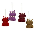 Curious Hippos Wool Felt Christmas Ornament (Set of 4)
