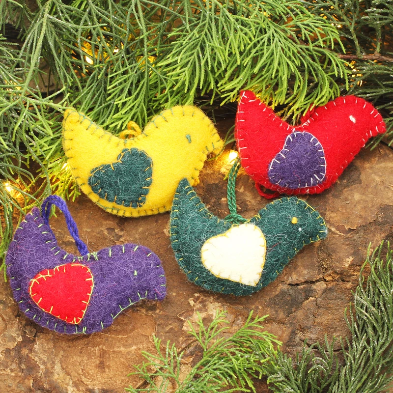 Messengers of Peace Doves Wool Felt Christmas Ornament technical drawing