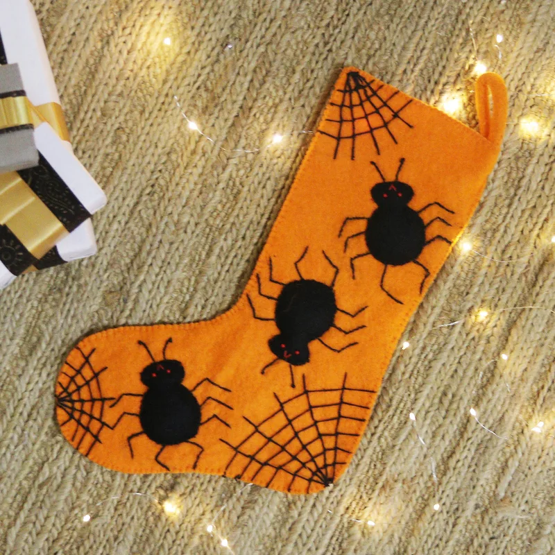Spooky Presents Halloween-Themed Orange Wool Felt Stocking from India By Rajesh Gehlot  technical drawing