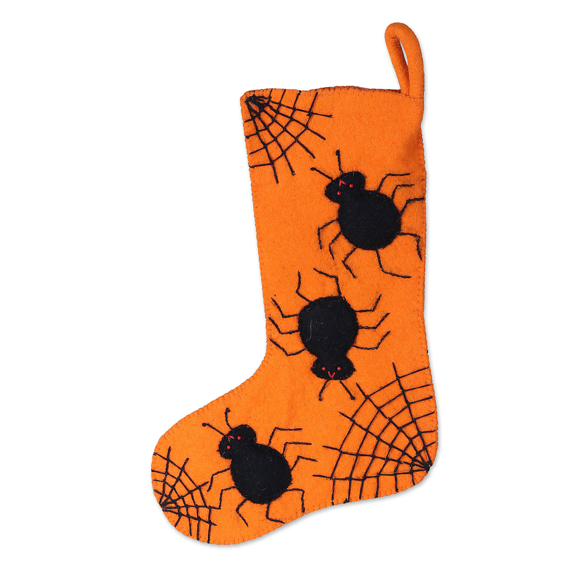 Spooky Presents Halloween-Themed Orange Wool Felt Stocking from India By Rajesh Gehlot handcrafted product