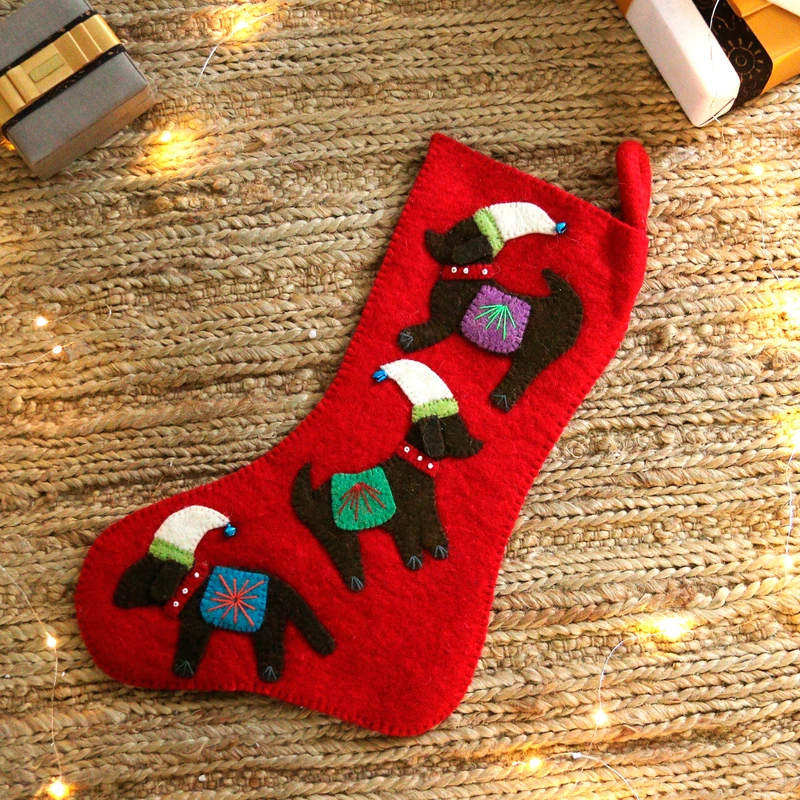 Festive Dogs Wool Felt Christmas Stocking