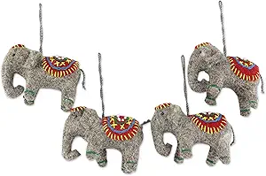 Cute Elephants in Red Wool Felt Christmas Ornament (Set of 4)