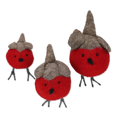 Christmas felt Standing Rockin' Robins Set of 3 Wool Felt Finches with Glass Bead Eyes By Rajesh Gehlot (68) handcrafted product