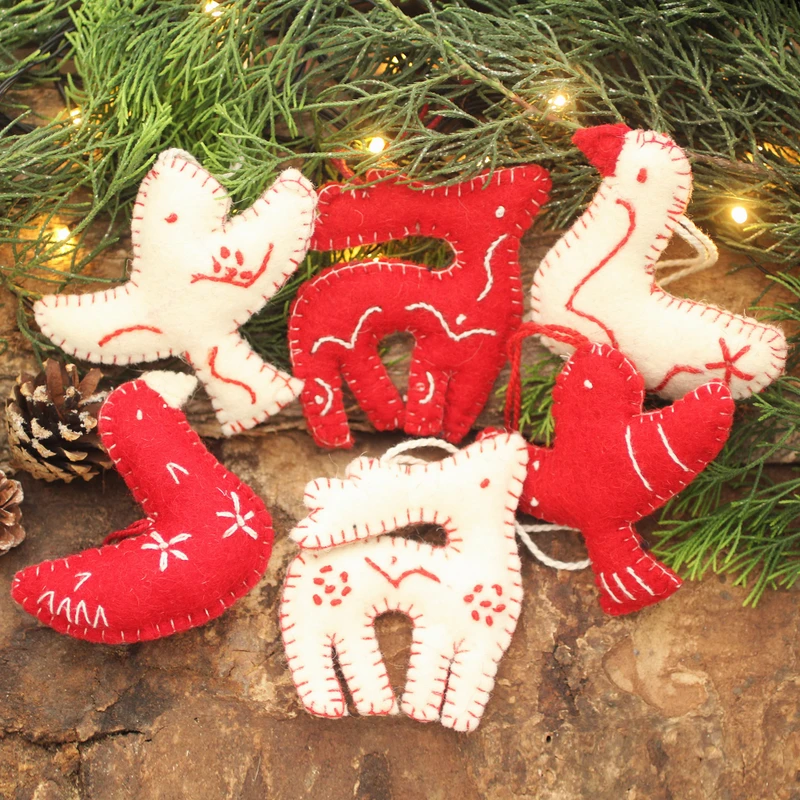 Christmas Wish Red and White Animals Wool Felt Christmas Ornament (Set of 6)
