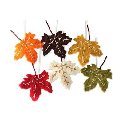 Maple Glory Leaves Wool Felt Christmas Ornament (Set of 6)