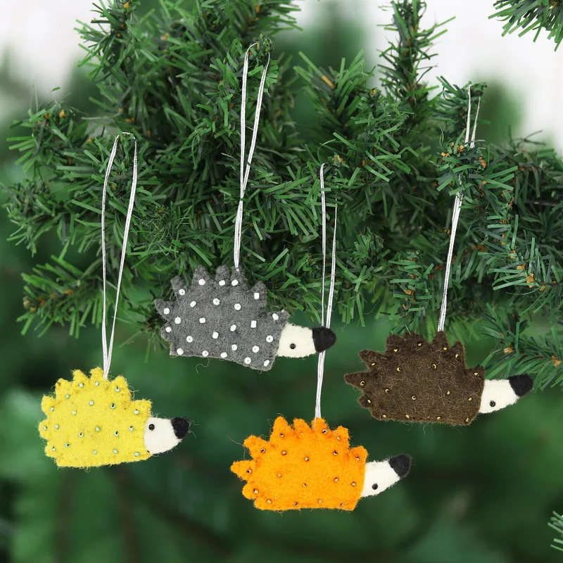 Playful Porcupines Wool Felt Christmas Ornament (Set of 4)